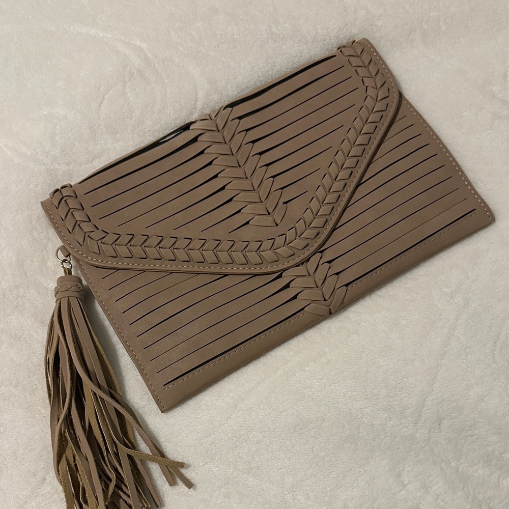 Braided Tan Clutch with Tassel